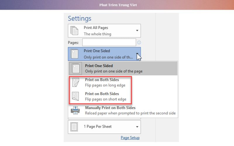 chọn Print on Both Sides để kích hoạt chế độ in hai mặt tự động